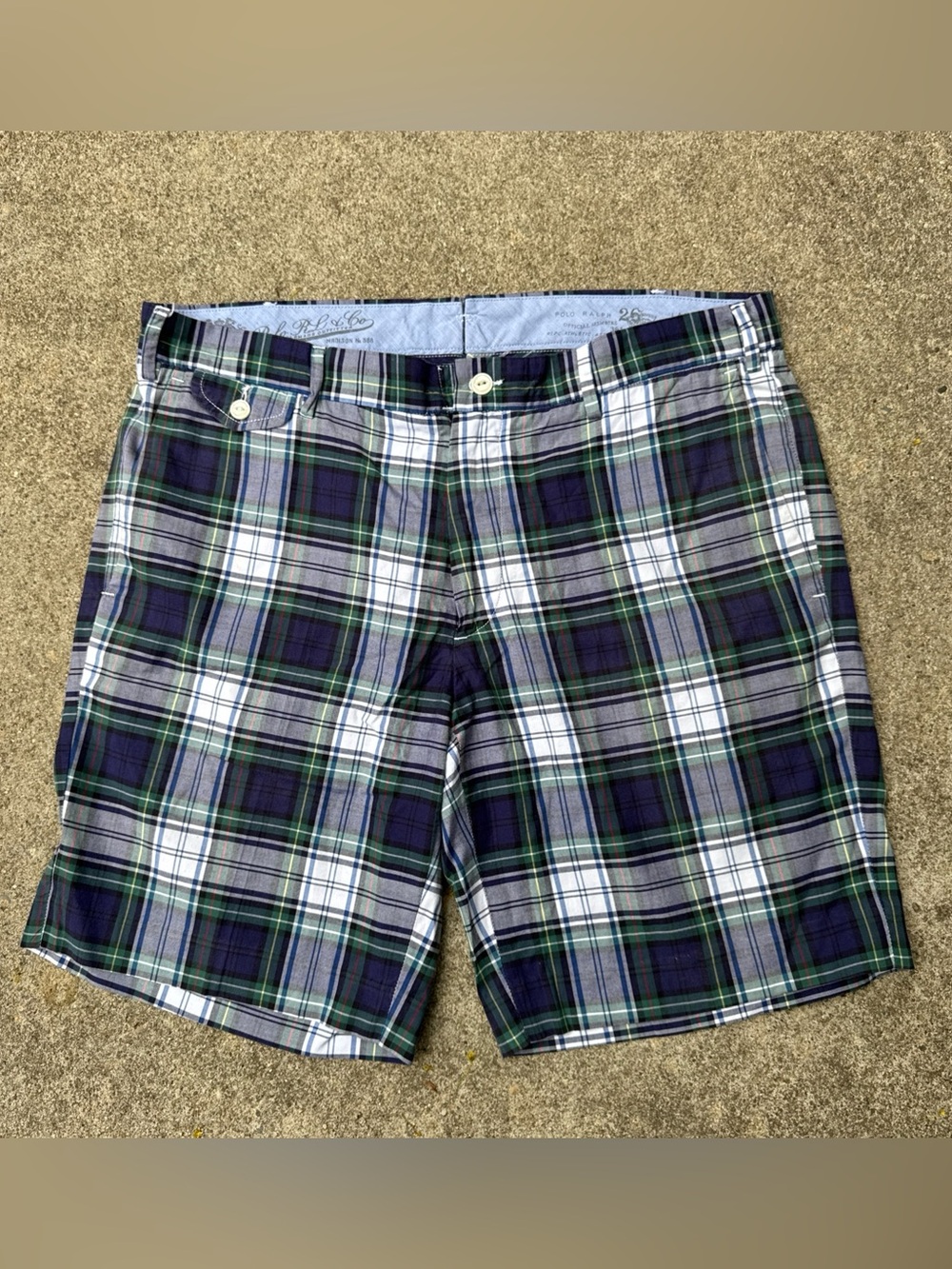 Polo Ralph Lauren Shorts Mens 34 Blue Green Plaid Slim GI Fit Madison 9" Inseam